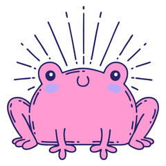 illustration of a traditional tattoo style happy frog in bright neon color