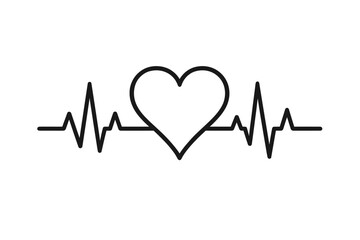 Heartbeat Line Heart Rate Pulse Icon. ECG Electrocardiogram Symbol. Medical Healthcare Cardiogram. Love Heartbeat Monitor. Vital Signs. Cardiology. Vector Illustration Isolated