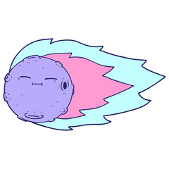 cartoon meteorite in bright neon color
