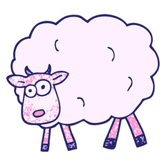 grunge textured illustration cartoon sheep in bright neon color