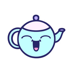 cute cartoon of a happy teapot in bright neon color