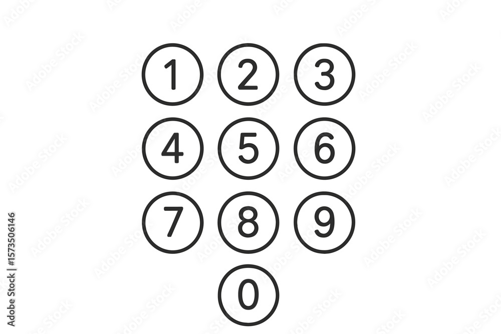 Poster numeric keypad vector illustration. circular number buttons. simple line icon. modern calculator, ph