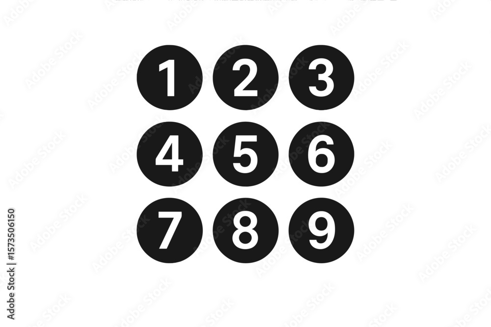 Poster numeric keypad vector icon set. modern number pad buttons 1-9. minimalist black circle digits. digit