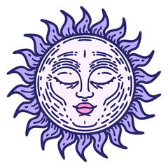 iconic tattoo style image of a sun in bright neon color