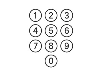 Numeric Keypad Vector Illustration. Circular Number Buttons. Simple Line Icon. Modern Calculator, Phone, ATM, Security PIN Pad. Isolated Transparent Background. Editable Stock Graphic