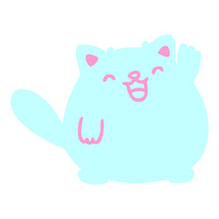 cute cartoon cat waving in bright neon color