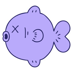 hand drawn quirky cartoon fish  in bright neon color