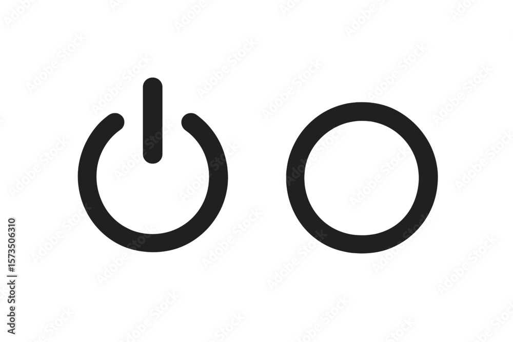 Poster power on off button icon set. electrical switch symbol. simple black circle and line design. vector 