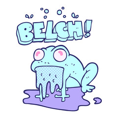 freehand drawn cartoon gross little frog in bright neon color