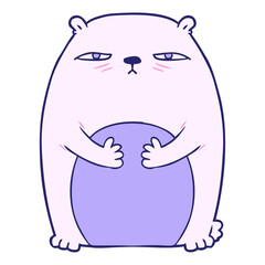 cartoon tired annoyed bear in bright neon color