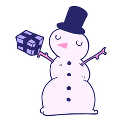 cartoon snowman in bright neon color