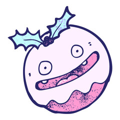 cartoon christmas pudding in bright neon color