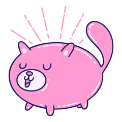 illustration of a traditional tattoo style happy cat in bright neon color