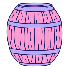 hand drawn cartoon doodle of a wooden barrel in bright neon color