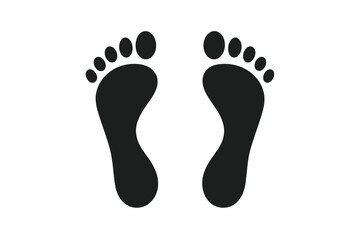 Bare Footprints Icon. Human Footprint Silhouette. Black Foot Steps Isolated. Simple Barefoot Mark. Minimalist Foot Impression. Walking Trail Symbol. Vector Illustration. Transparent Background.