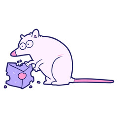 cartoon mouse with cheese in bright neon color