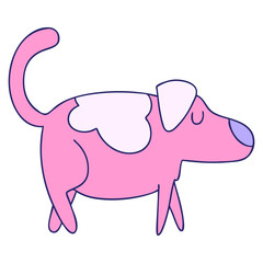 hand drawn quirky cartoon dog in bright neon color