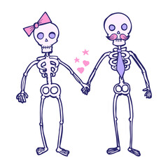 cartoon skeletons in love in bright neon color