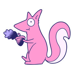cartoon squirrel with acorn in bright neon color