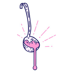 illustration of a traditional tattoo style ladle of gravy in bright neon color