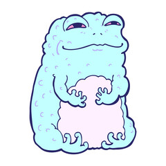cartoon smug toad in bright neon color