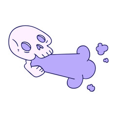 hand drawn quirky cartoon skull in bright neon color
