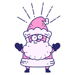 illustration of a traditional tattoo style santa claus christmas character in bright neon color
