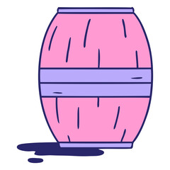 hand drawn cartoon doodle of a wine barrel  in bright neon color