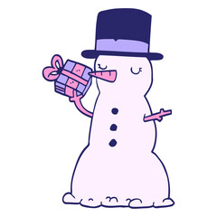cartoon snowman in bright neon color