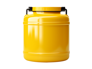 Yellow plastic storage container with sealed lid isolated on transparent background