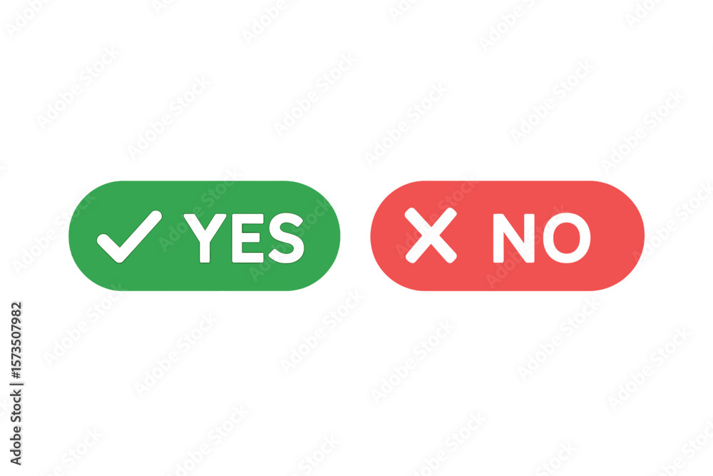 Poster yes and no button icon set. decision symbols with check mark and cross. green tick and red x for app