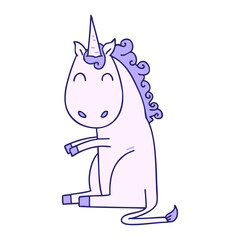 hand drawn quirky cartoon unicorn in bright neon color