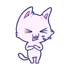 cartoon cat hissing in bright neon color