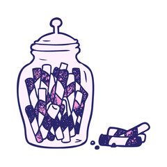 cartoon traditional candy sticks in jar in bright neon color