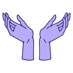 iconic tattoo style image of open hands in bright neon color