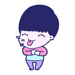 Obraz premium cartoon boy sticking out tongue in bright neon color