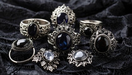 Obraz premium Elegant rings on dark lace