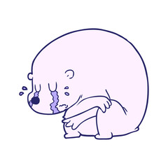 big tough polar bear crying in bright neon color