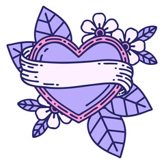iconic tattoo style image of a heart and banner in bright neon color