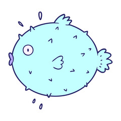 cartoon puffer fish in bright neon color
