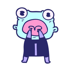 cartoon weird alien communicating in bright neon color