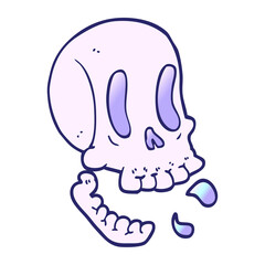 funny cartoon doodle skull in bright neon color