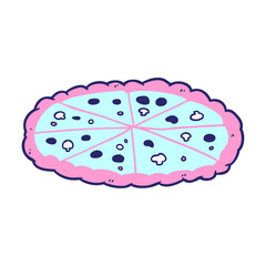 cartoon double cheese pizza in bright neon color