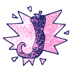 grunge textured illustration cartoon red hot chili in bright neon color