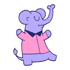 cartoon doodle elephant wearing shirt in bright neon color
