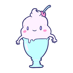 cute cartoon ice cream in bright neon color