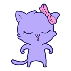 Obraz premium cartoon cat with bow on head in bright neon color