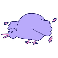 cartoon kiwi bird flapping wings in bright neon color