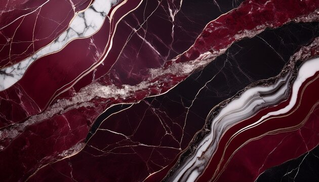 a luxurious marble background with deep burgundy and black tones highlighted by bold silver veins
