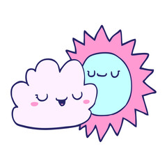 cartoon sun and cloud in bright neon color
